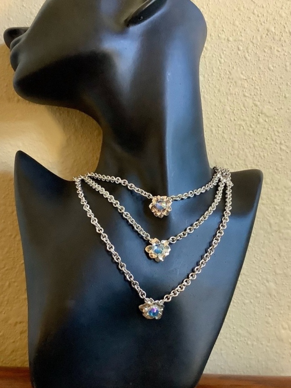Boho Western Chic Silver and Blue Layered Floral Necklace.